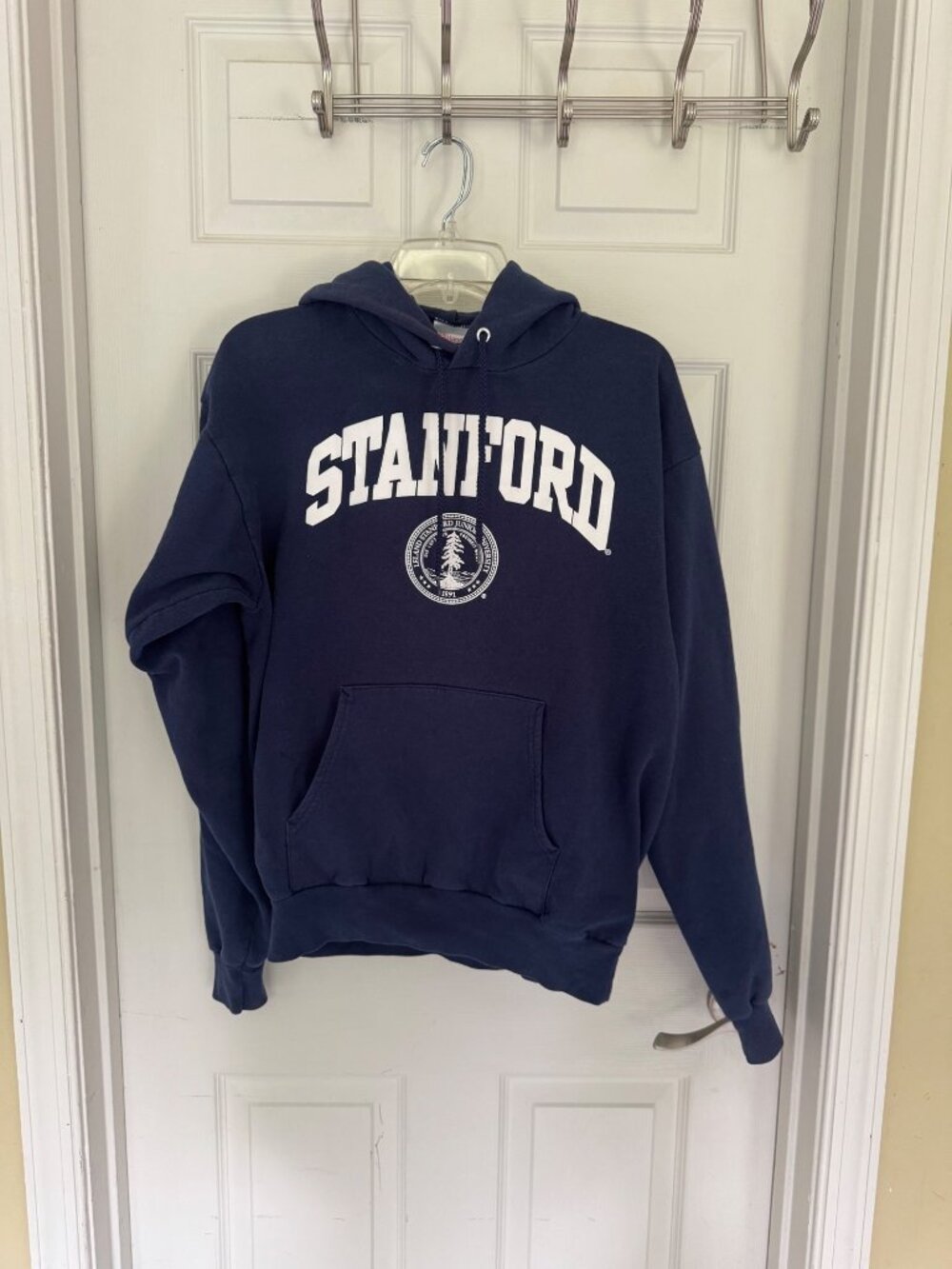 Stanford University Blue & White Long Sleeve Hoodie Adult Medium